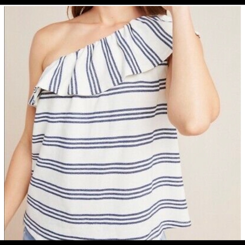 ❄️Anthropologie• Eri + Ali One Shoulder Striped Top